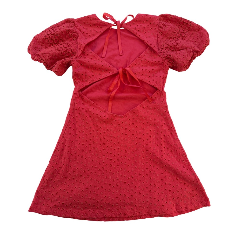 Free People Apricot Rose Dress Strawberry Eyelet Puff Sleeve Cottagecore S - Picture 3 of 9